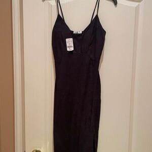 NWT Mendocino Black Micro Suede Fitted Dress with Slit